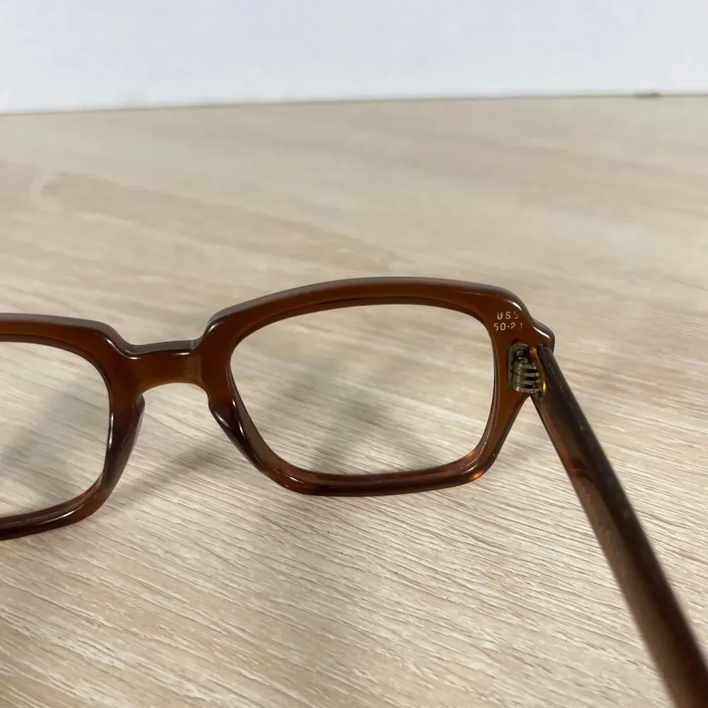 Vintage USS 4 1/2 - 5 3/4 USS 50-20 Eyeglasses Full Rim Frames ONLY Brown